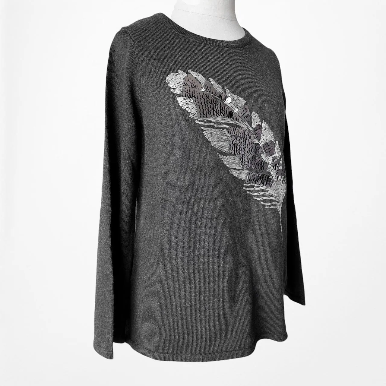 Ann Taylor Gray Cashmere Blend Sequin Pullover Sweater Knit Top Size M