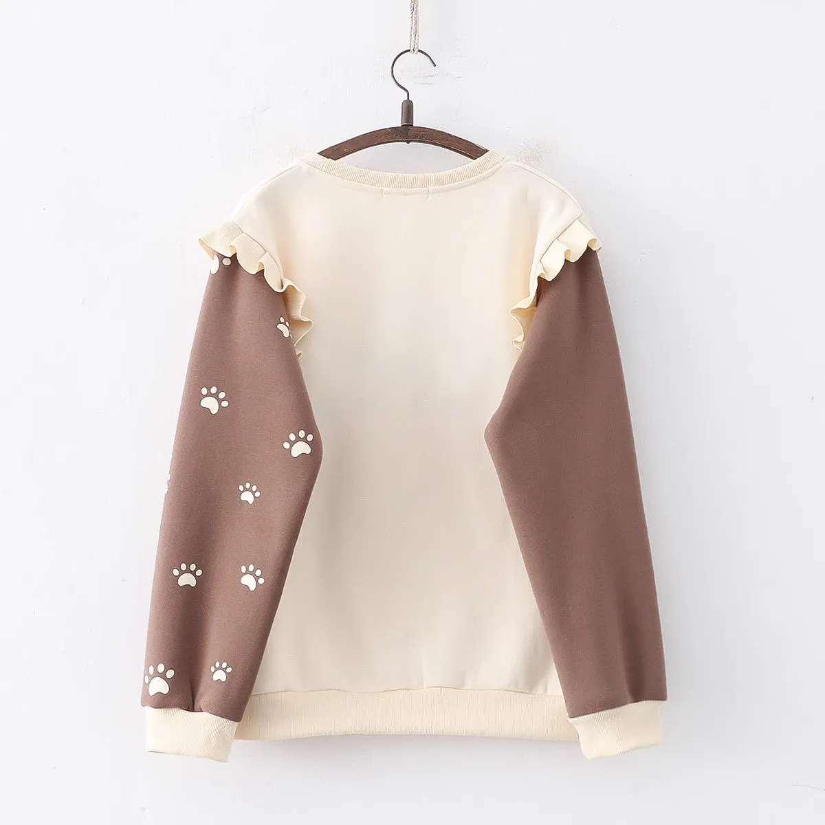 Cartoon Bear Round Neck Thick Hoodie