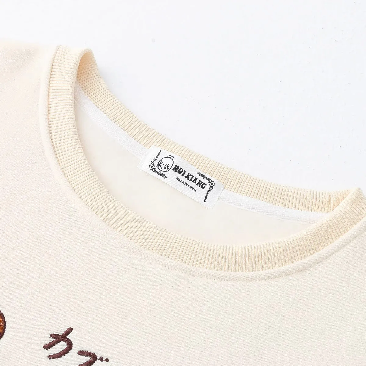 Cartoon Bear Round Neck Thick Hoodie
