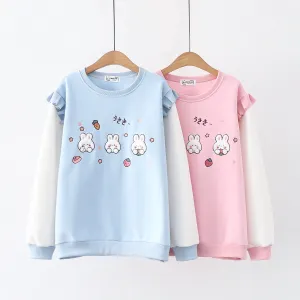 Cartoon Rabbit Round Neck Thick Hoodie