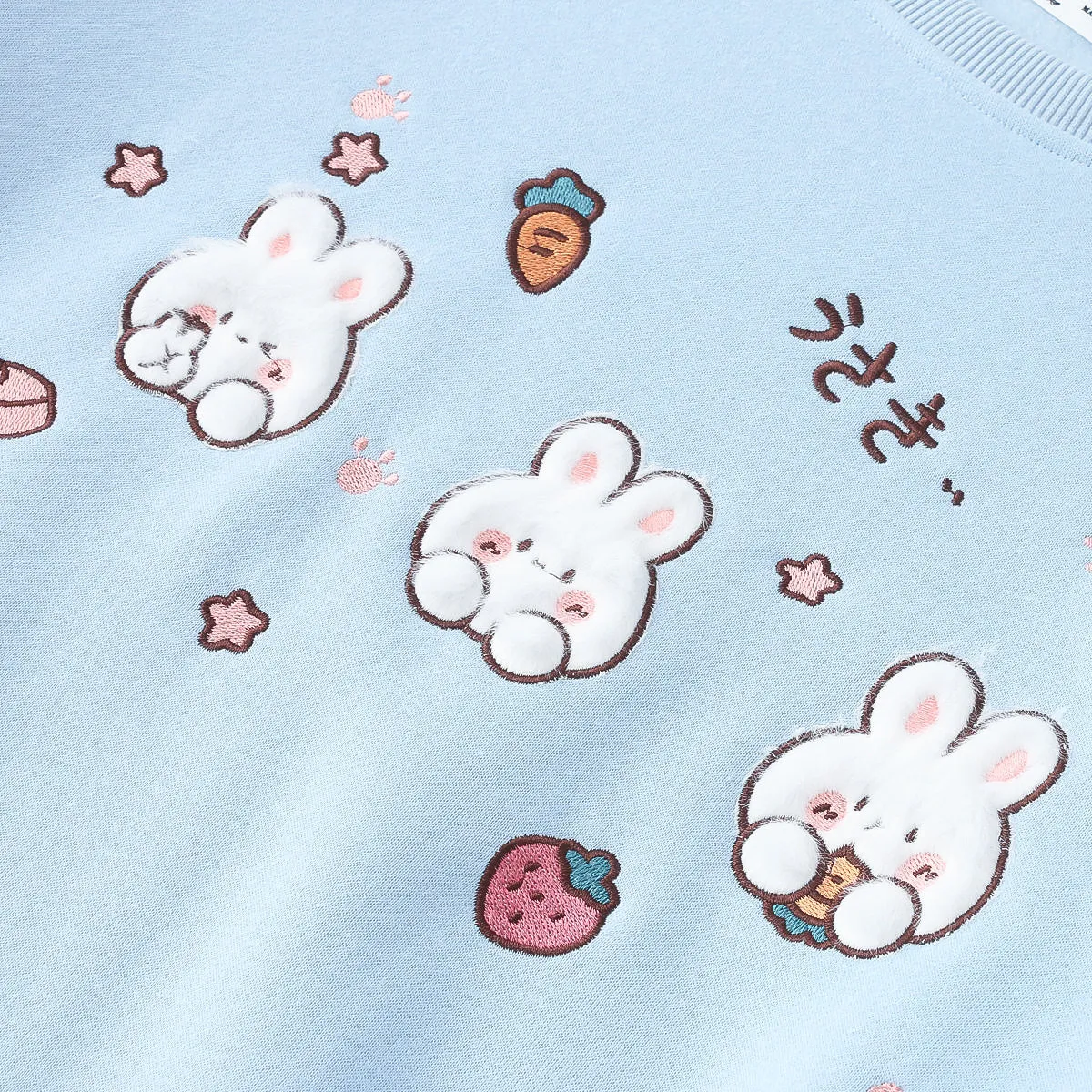 Cartoon Rabbit Round Neck Thick Hoodie