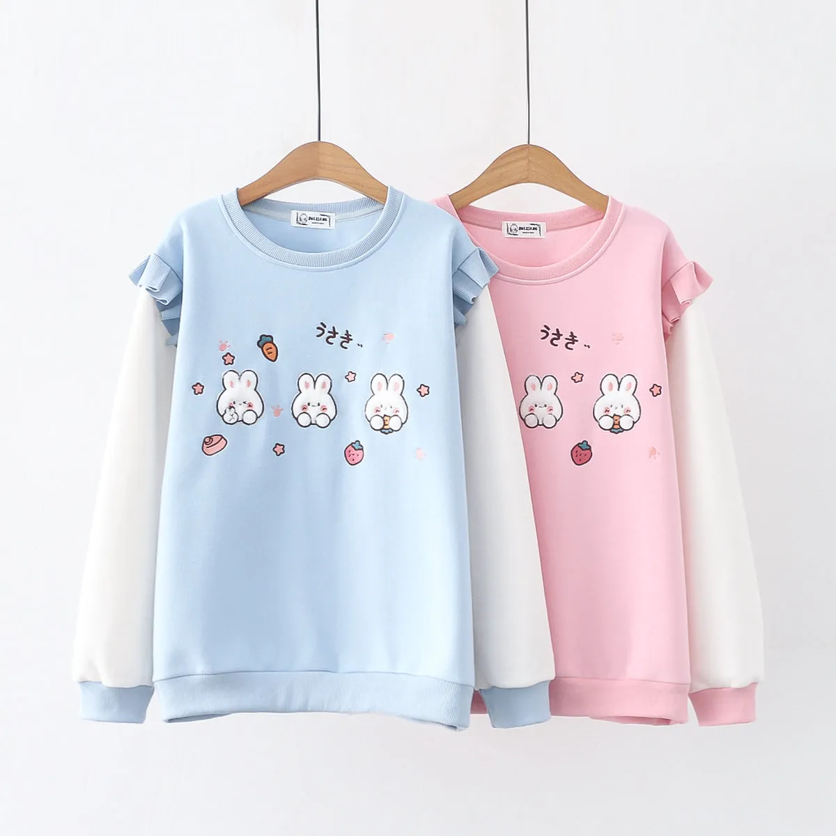 Cartoon Rabbit Round Neck Thick Hoodie