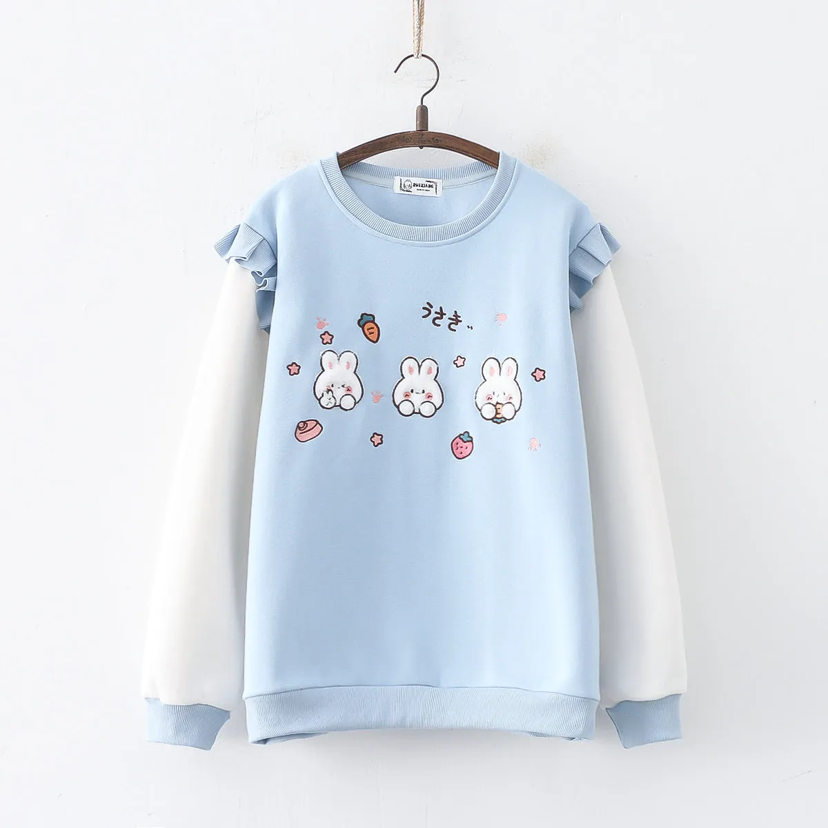 Cartoon Rabbit Round Neck Thick Hoodie