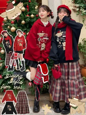Christmas Red Cute Reindeer Appliques Thick Hoodie