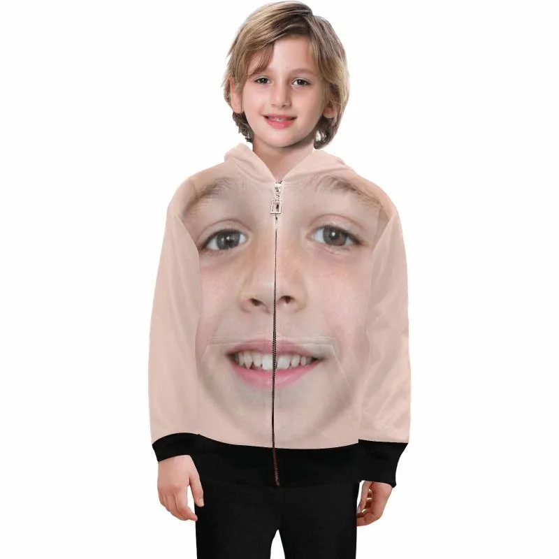 Custom Big Face Kid's Long Sleeve Full Zip Hoodie for 2-15Y Personalized Hooded  Loose Hoodie