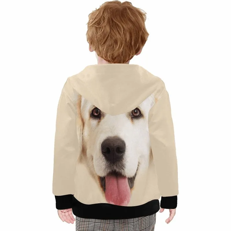 Custom Big Face Kid's Long Sleeve Full Zip Hoodie for 2-15Y Personalized Hooded  Loose Hoodie