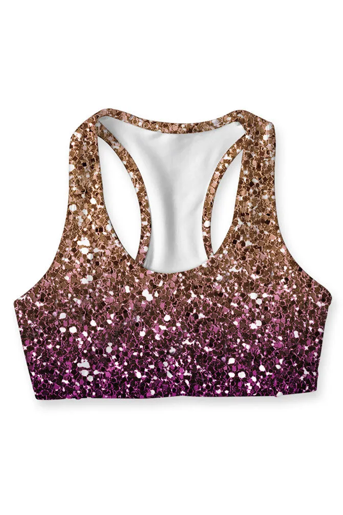 Gleam Wonderland Stella Purple Shimmer Seamless Sport Yoga Bra - Women