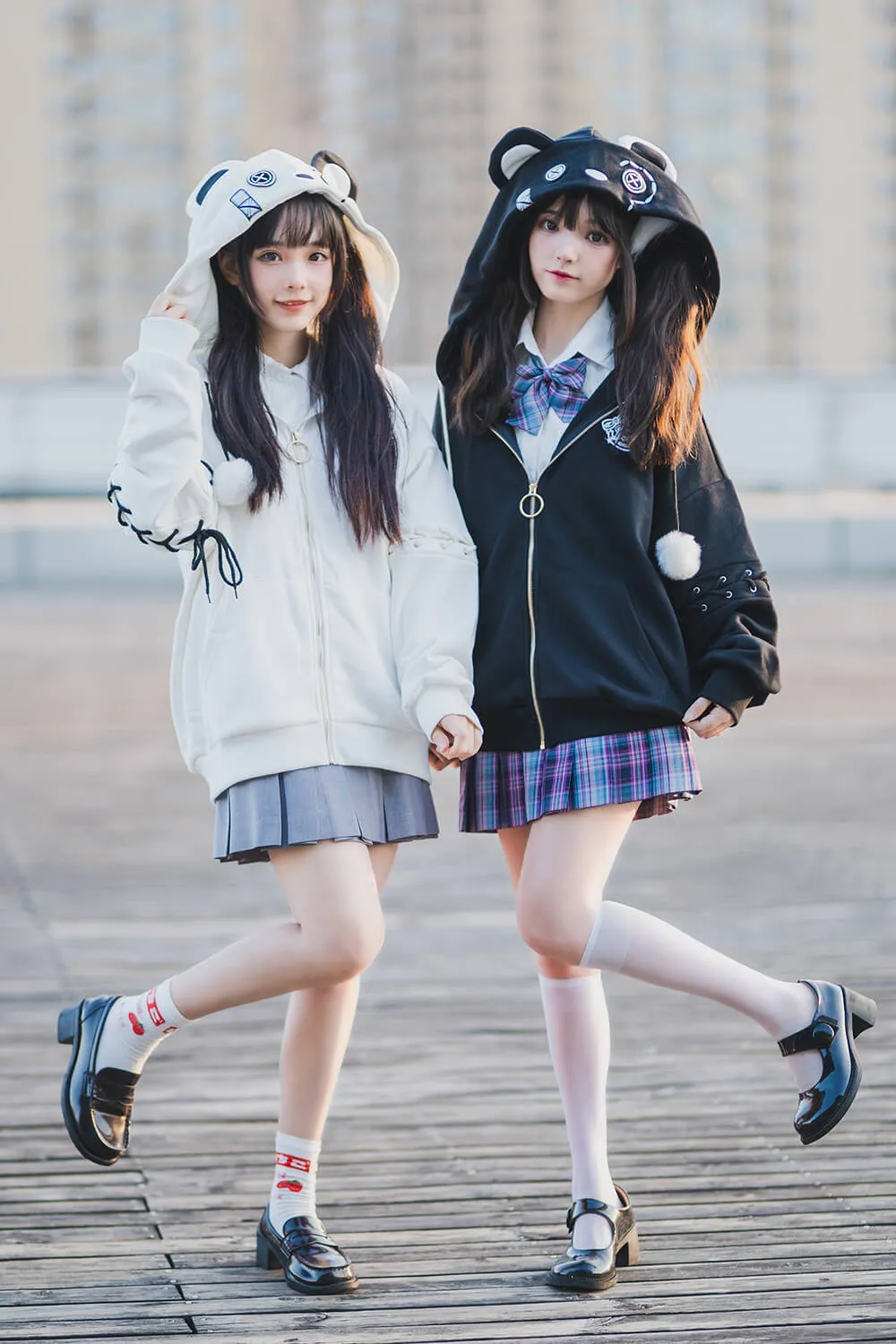 Harajuku Bear Hoodie Zipper Long Sleeve Couple Coat