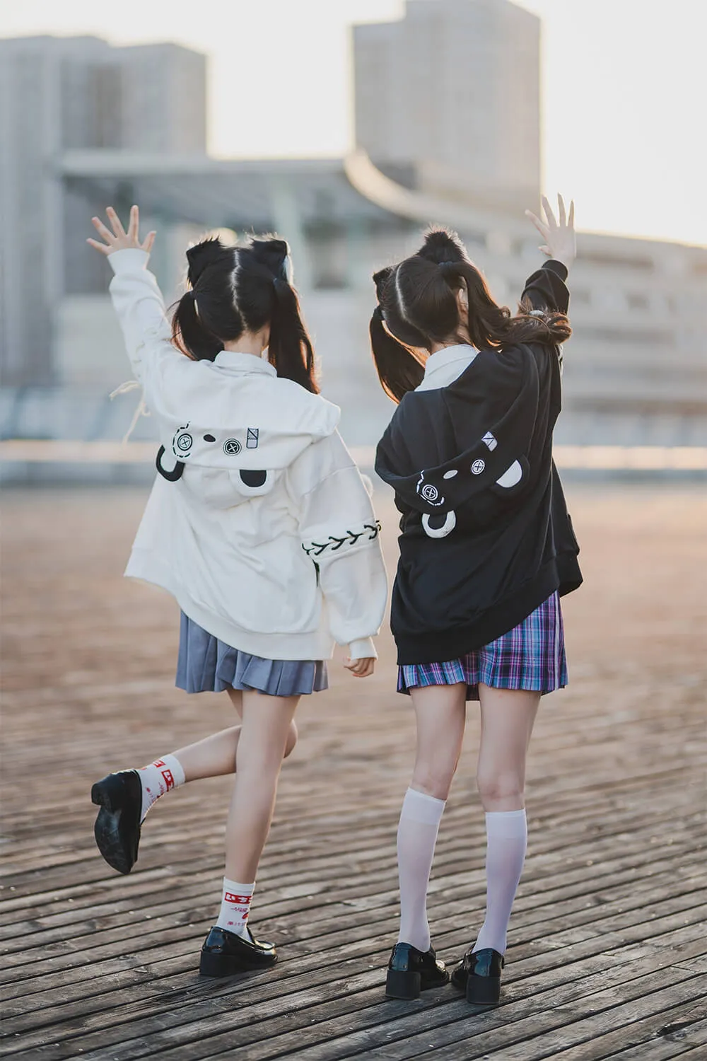 Harajuku Bear Hoodie Zipper Long Sleeve Couple Coat