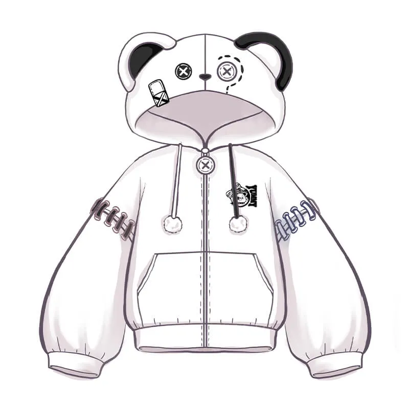 Harajuku Bear Hoodie Zipper Long Sleeve Couple Coat