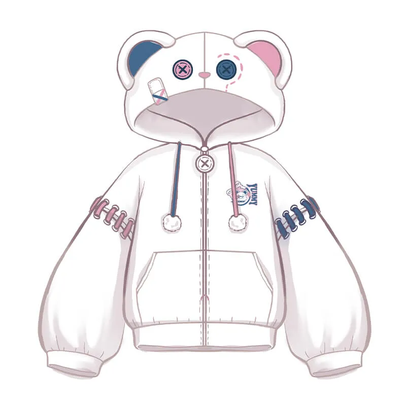Harajuku Bear Hoodie Zipper Long Sleeve Couple Coat