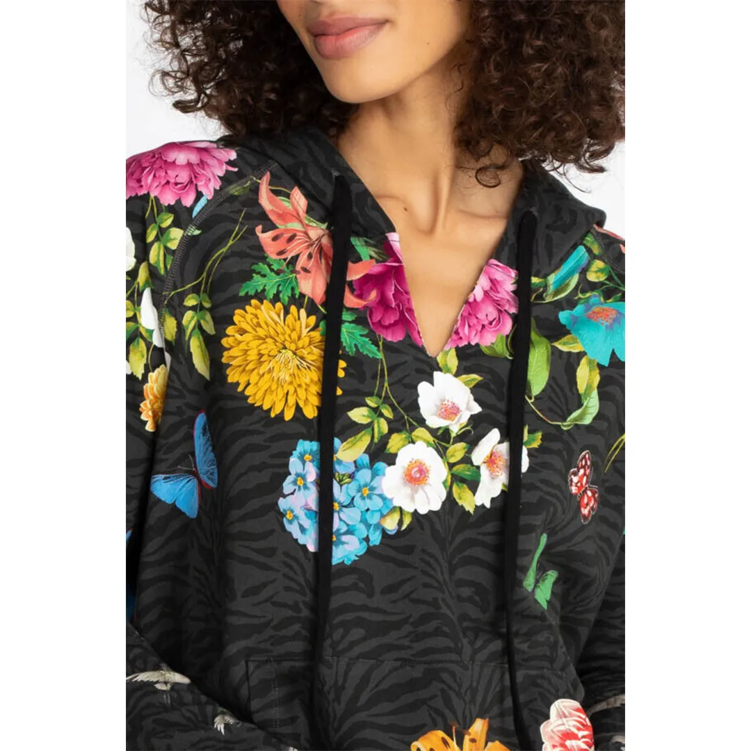Johnny Was Blooming Breeze Pullover Hoodie Camo Grey Black Floral Top Shirt New