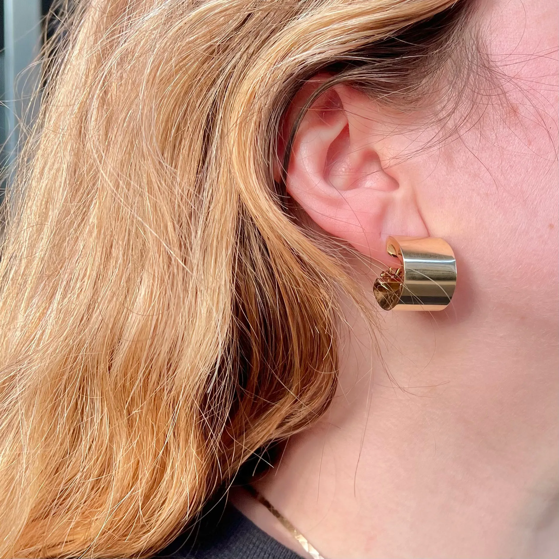 Modernist Italian 14k Gold Wide Hoops