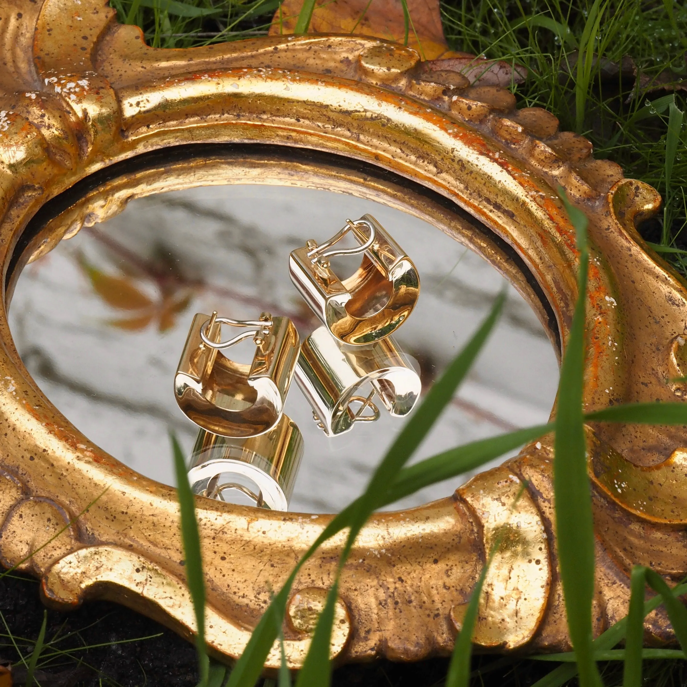Modernist Italian 14k Gold Wide Hoops